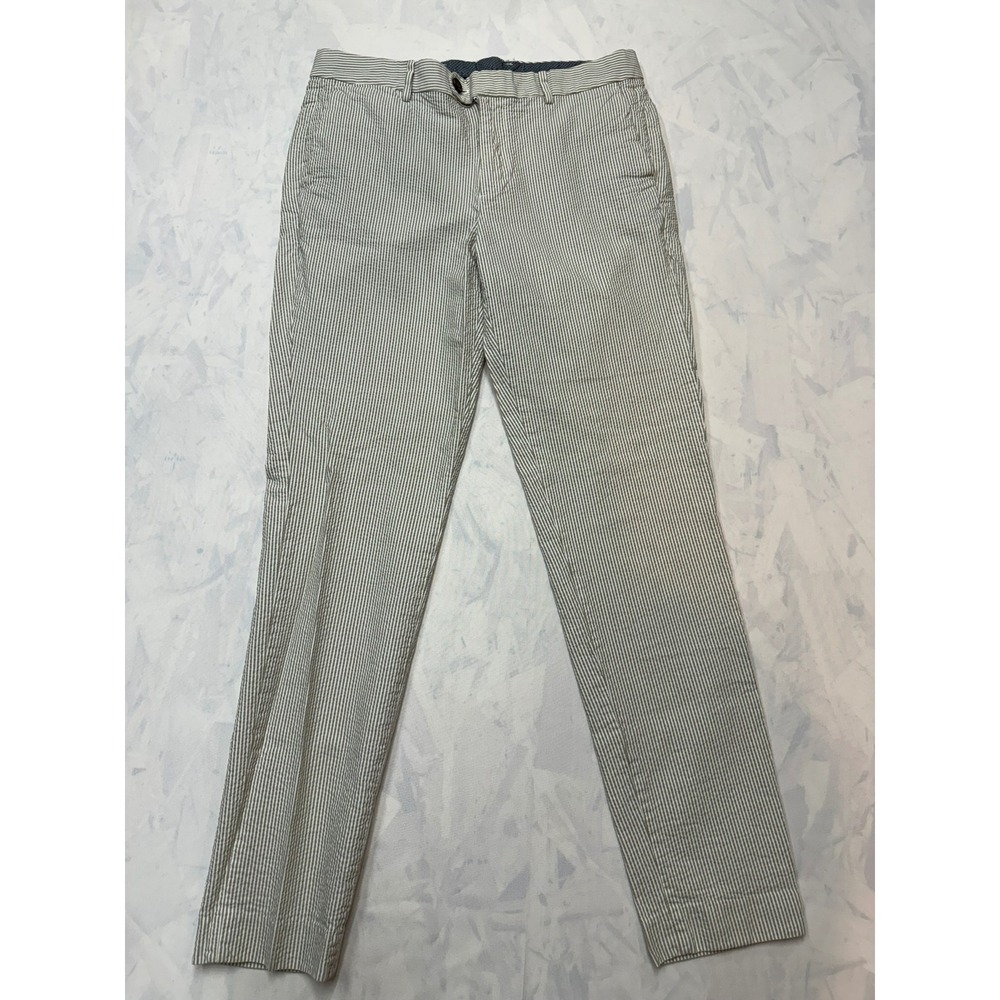 BONOBOS Mens 33/32 Tan White Stripe Seersucker Slim Taper Business Casual Pants